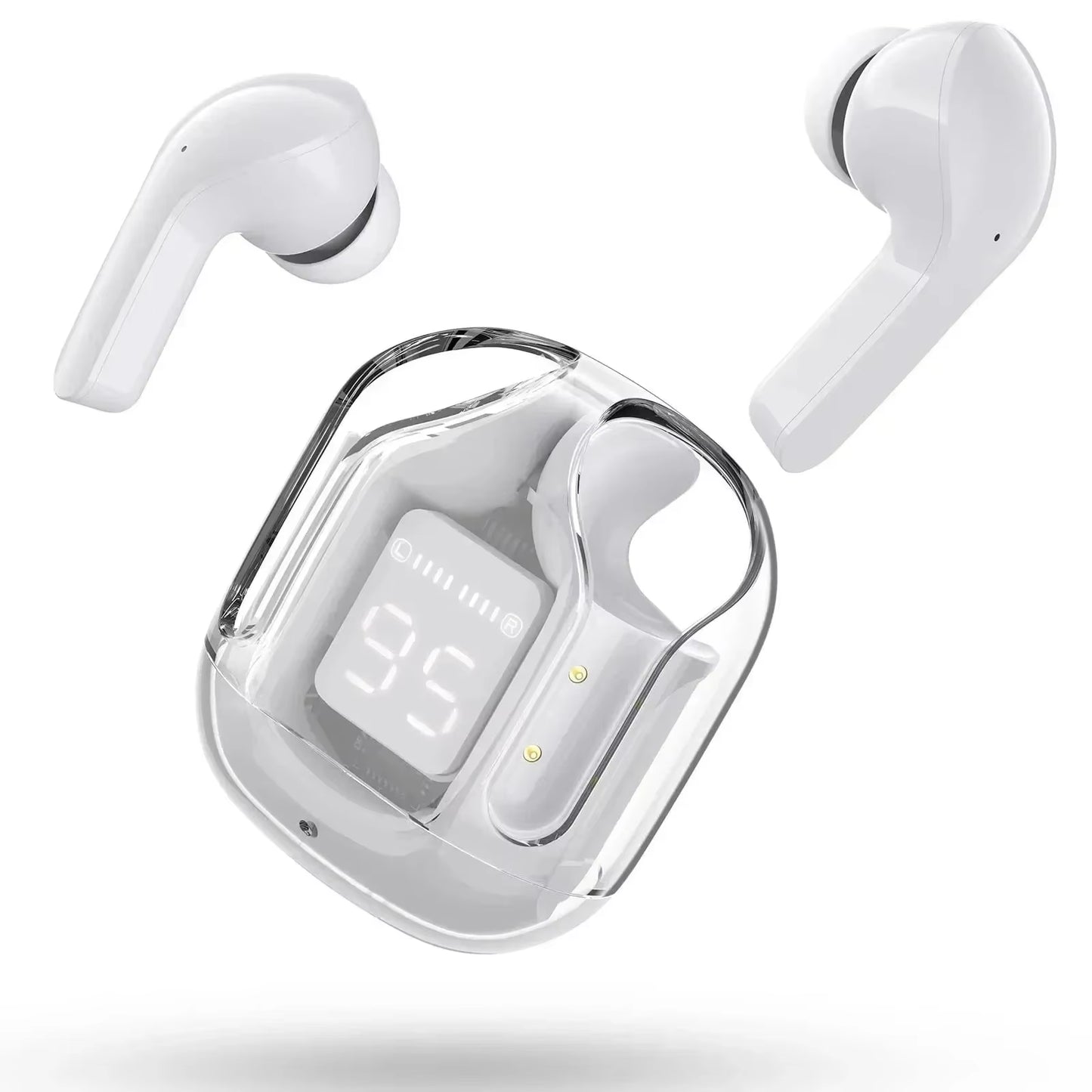 Crystalbeats BT30: Transparent TWS Bluetooth 5.3 Earbuds with Digital Display & Noise Canceling