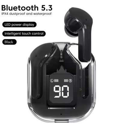 Crystalbeats BT30: Transparent TWS Bluetooth 5.3 Earbuds with Digital Display & Noise Canceling